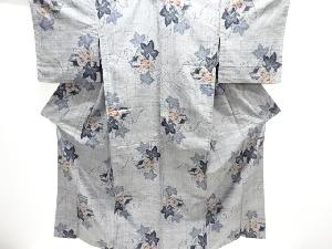 蔦の葉模様織り出し手織り紬単衣着物